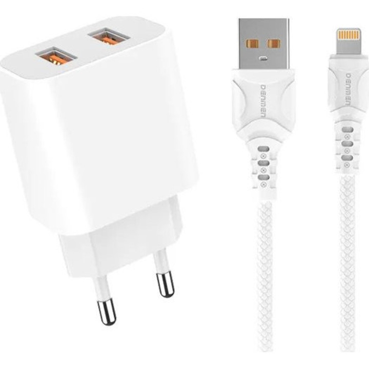 Incarcator, Denmen, 2x USB-A, 2.4A, Alb