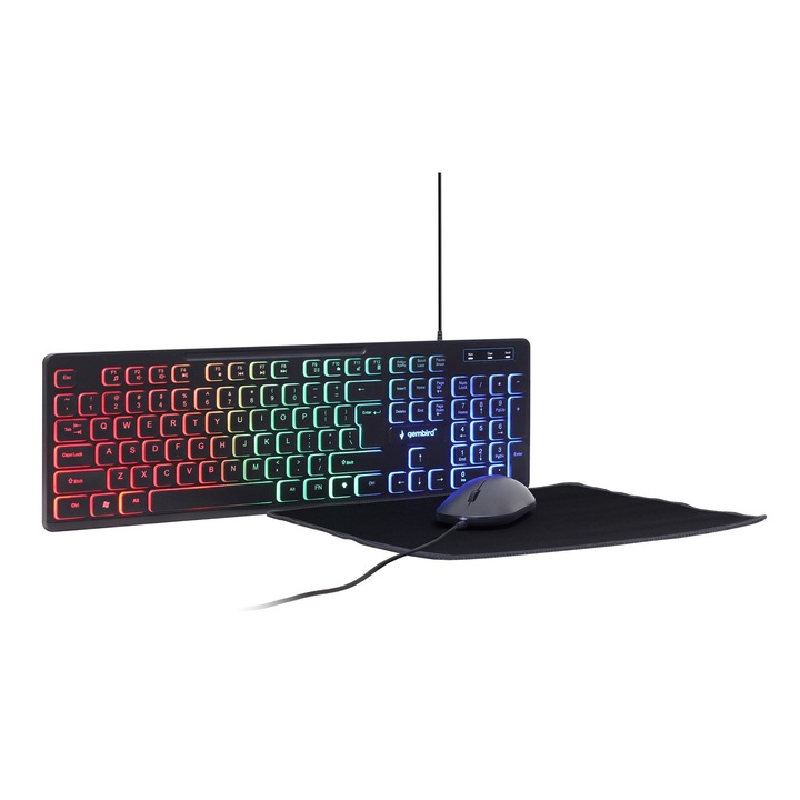 Billentyűzet/egér/egérpad készlet, Gembird, RGB, Fekete