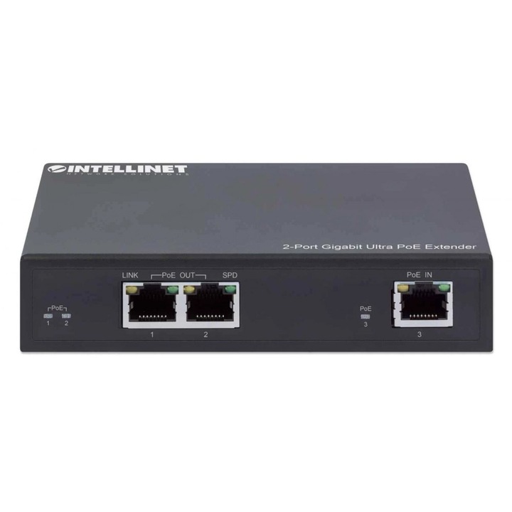 Суич, INTELLINET, Ultra PoE, 2 порта, 802.3at/af, черен