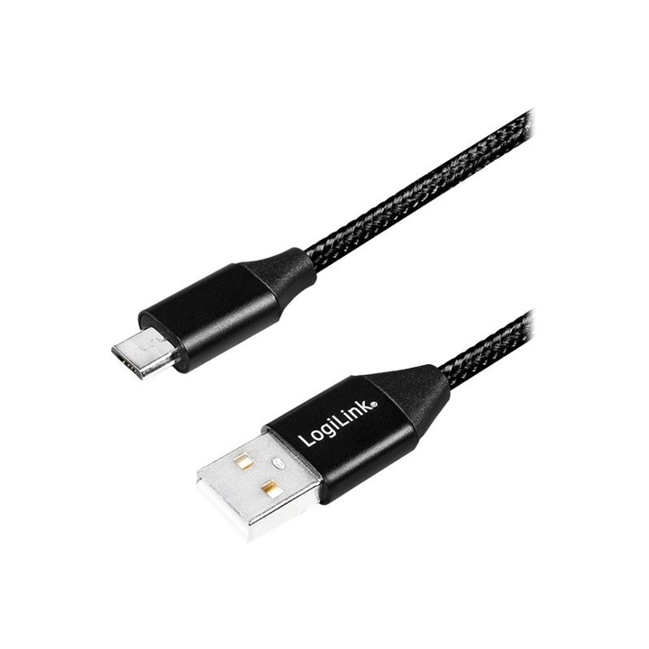 Logilink USB 2.0 kábel, USB-A/M - Micro-USB/M (90 ), szövet, fém, 1 m (CU0144)