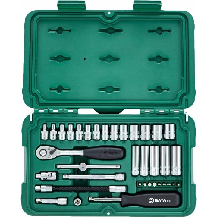 Set cheie cu clichet si biti Sata, 1/4", Negru/Argintiu, 36 buc