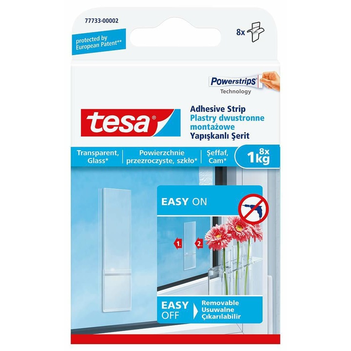 Комплект от 8 двойнозалепващи ленти за прозорец, Tesa, 1 кг, прозрачни