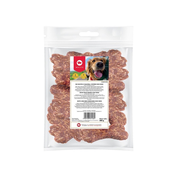Cuburi cu rata si orez pentru catei, Maced, 9cm/500g