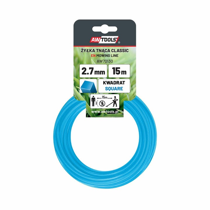 AwTools vágótű, 2,4 mm x 15 m, kaszákhoz és láncfűrészekhez, négyzet alakú