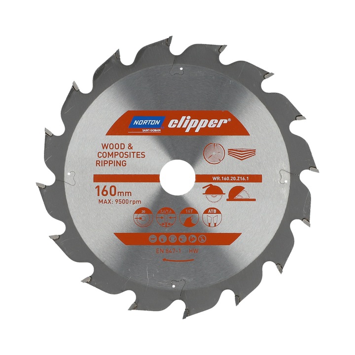 Lama ferastrau circular, Norton, 160mm x 20mm x 16z, Gri