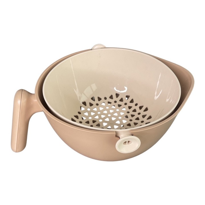 Bol rotativ cu strecuratoare antirasturnare si maner plastic, 2000ml Crem