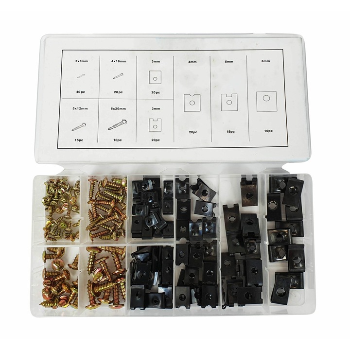 Csavar és alátét készlet, ezüst, arany/fekete