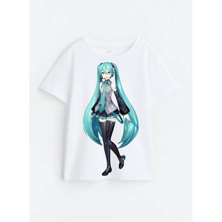 Hatsune Miku M1 egyedi feher pamut gyerekpolo, Fehér