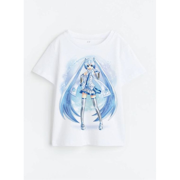 Hatsune Miku M4 egyedi feher pamut gyerekpolo, Fehér