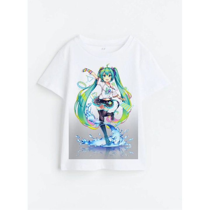 Hatsune Miku M5 egyedi feher pamut gyerekpolo, Fehér