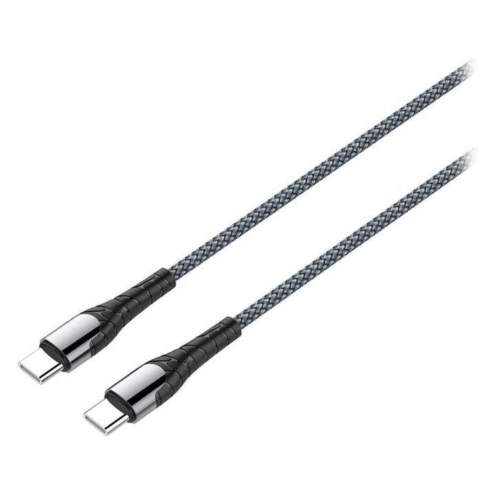 Cablu de date si incarcare rapida, Moye, USB-C, 65 W, 1 m, Gri / Negru