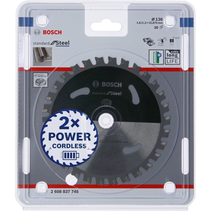 Disc fierastrau circular pentru otel, Bosch, 1604010, 136x15,875 mm, 30 dinti