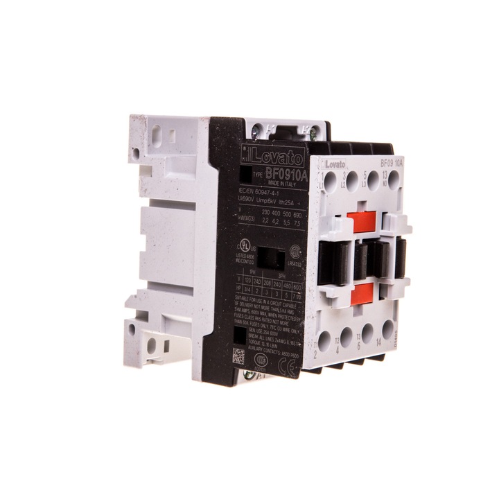 Contactor de putere, Lovato, 3P, 9A, 4,2kW la 400VAC AC3, bobina 230VAC 50/60Hz