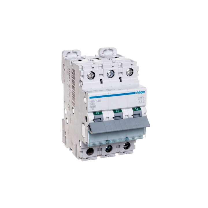 Siguranta electrica, Hager, 3P B, 40A, 10kA AC, NBN340, Alb/Gri