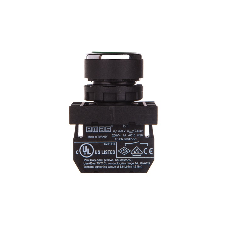 Buton de control acoperit Emas, 1NO, Verde