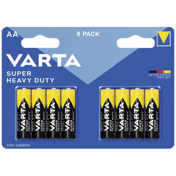 Батерии Varta, Цинк-въглерод, AA 1.5V, 8 броя