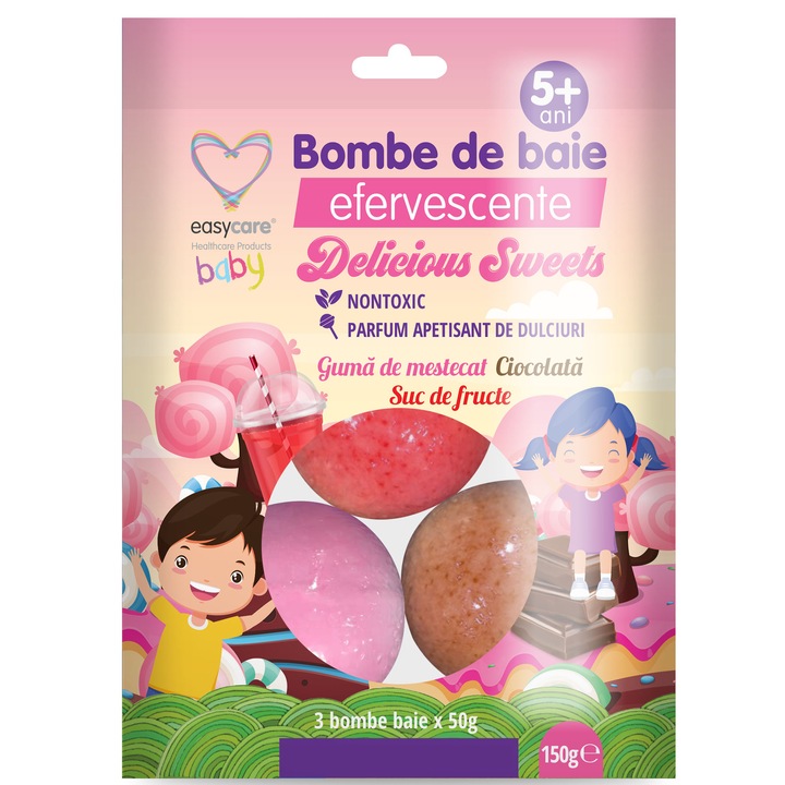 Pezsgő fürdőbombák gyerekeknek, Delicious Sweets 3 db/zsák EASYCARE BABY