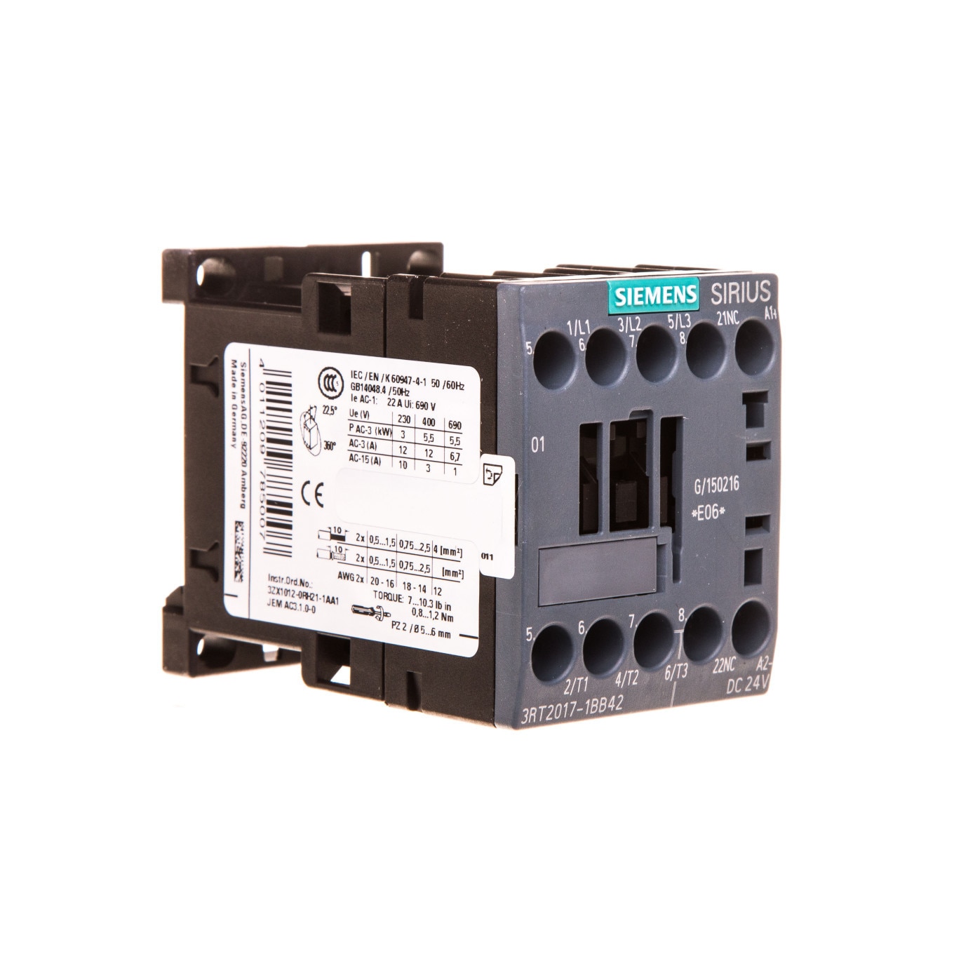 Contactor de putere Siemens, 12A 3P 24V DC 0Z 1R S00 - eMAG.ro