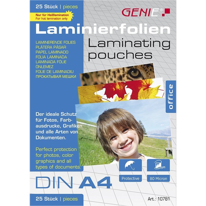 Folii pentru laminat, Genie, Transparent, A4, 25 buc