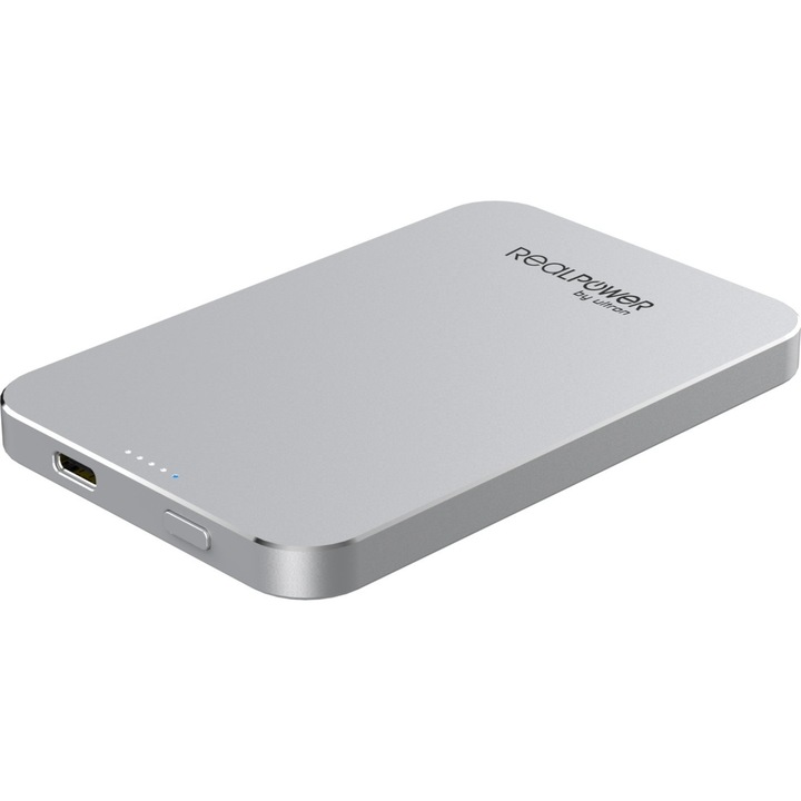 Powerbank, RealPower, USB-C, 5000mAh, Argintiu