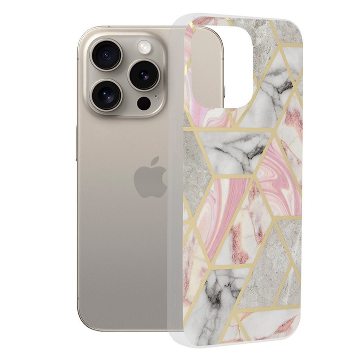 Силиконов Калъф Techsuit Marble Series за iPhone 15 Pro Max, Pink Hex