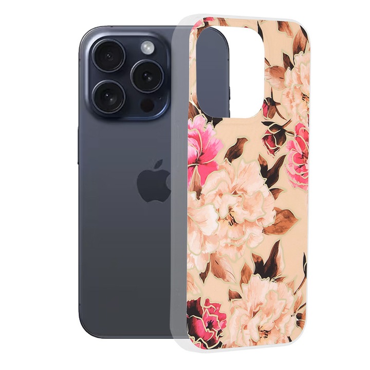 Силиконов Калъф Techsuit Marble Series за iPhone 15 Pro, Mary Berry Nude