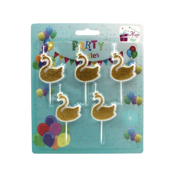 Комплект от 5 парти свещи златен лебед