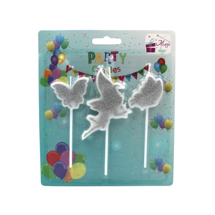 Комплект от 3 сребърни парти свещи пеперуди