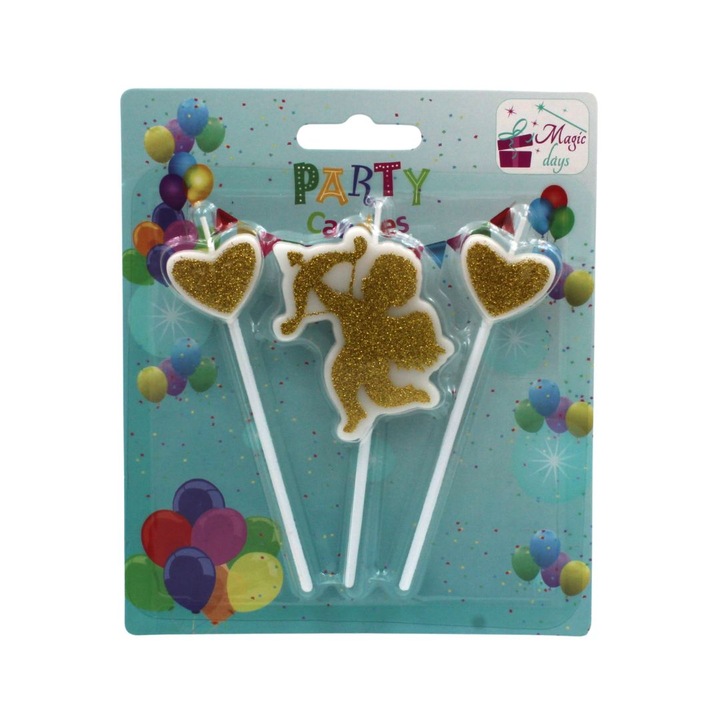 Комплект от 3 парти свещи златен купидон