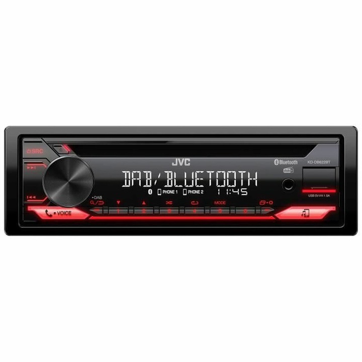 Radio cu Bluetooth, JVC, KD-DB622BT, Negru/Rosu