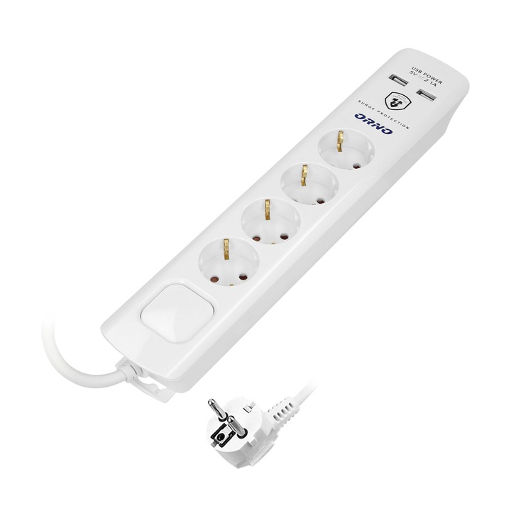 Удължител, Orno, 3 м, 2xUSB, Бял