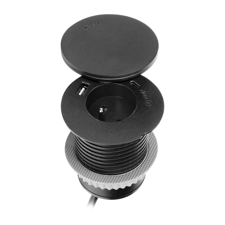 Мобилен контакт, ORNO, Въртящ се капак, 10 W, USB, Кабел 1,5 м, Черен