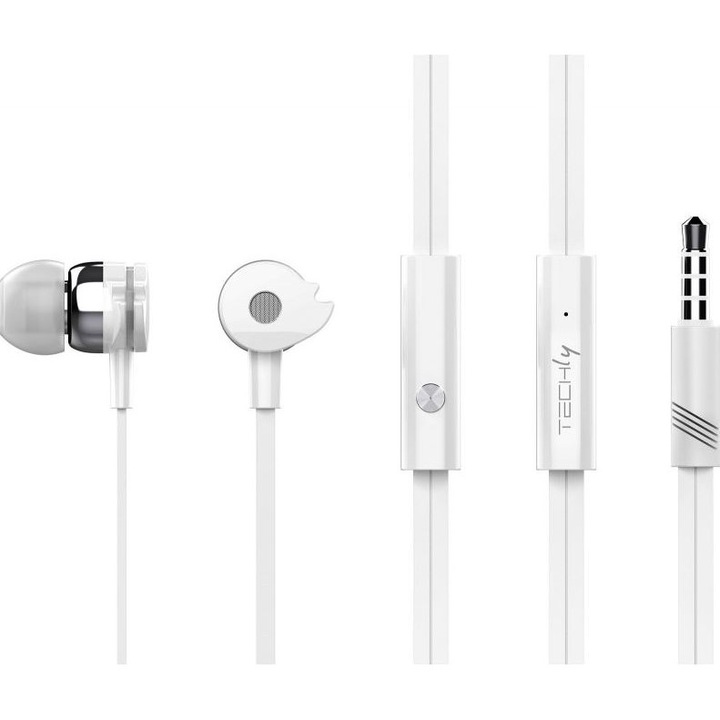 Casti cu fir, TECHLY, Microfon, Stereo, Alb