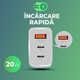 Incarcator Retea Timebox 20W, 3 Porturi – USB + 2 x Type-C, Negru, LED de Stare, Incarcare Rapida pentru Telefon, Tableta, iPhone, Samsung, Huawei, Xiaomi, Compact si Ideal pentru Calatorii si Priza de Acasa
