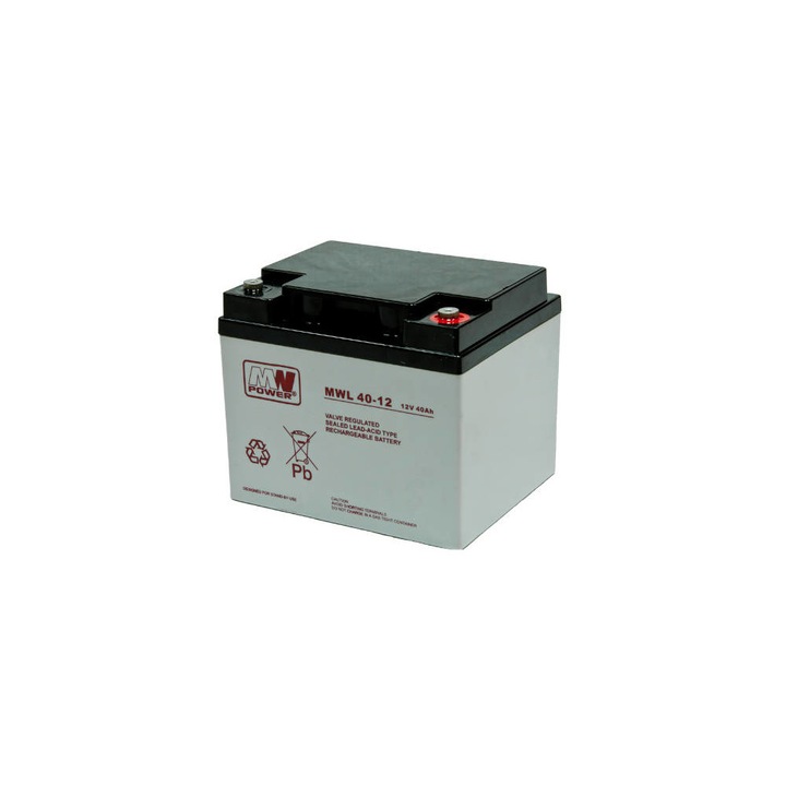 Akkumulátor, MN power, 12V/40Ah, fekete/fehér