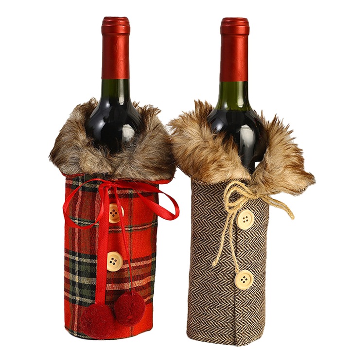 2 db borosüveg fedeles készlet, karácsonyi, dekoratív pehely és fenyő motívumokkal, újrafelhasználható, többszínű