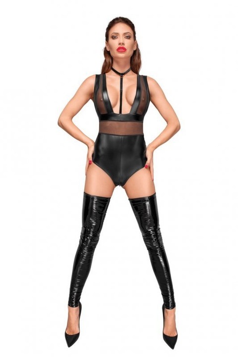 Body sexy dama, f-toys, catifea, negru, Negru, One Size