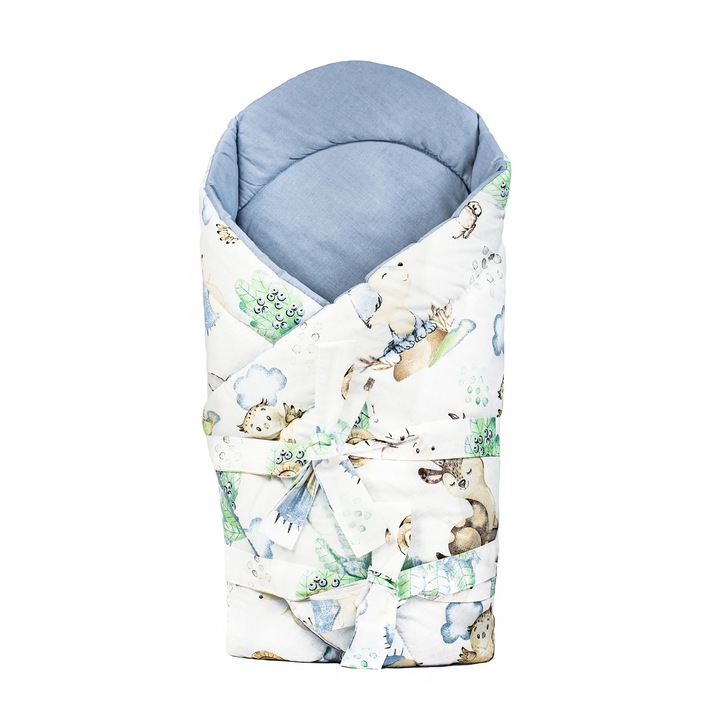 Baba pólya, pamut, 75 x 70 cm, tépőzáras, kék