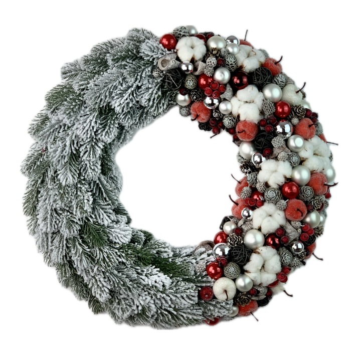 Coronita decorativa de Craciun, alb, rosu, 46 cm