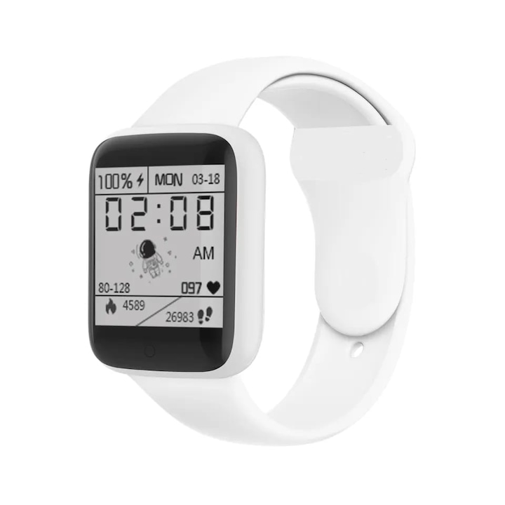 Ceas Smartwatch, Silicon, alb,1.33inch, monitorizeaza distanta parcursa, selectare sport, sincronizre mesaje, monitorizare somn, rezistent la apa