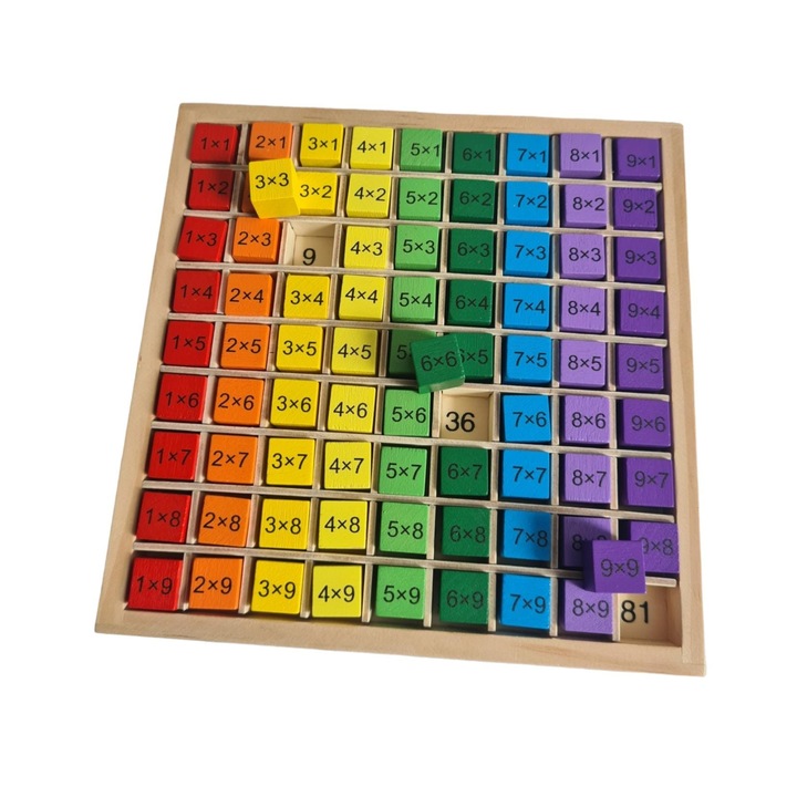 Дъска за умножение, образователна игра за деца с 9 реда кубчета, дърво