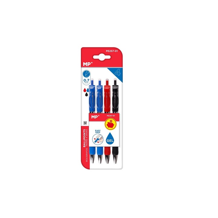 Комплект от 4 гел химикалки, 2 сини, 1 червена, 1 черна