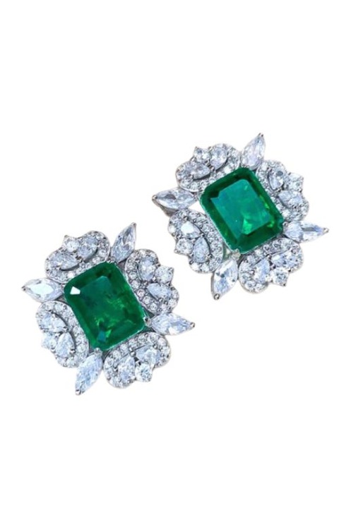 Cercei piatra verde, aliaj de cupru, argintiu, 1.7x1.6 cm