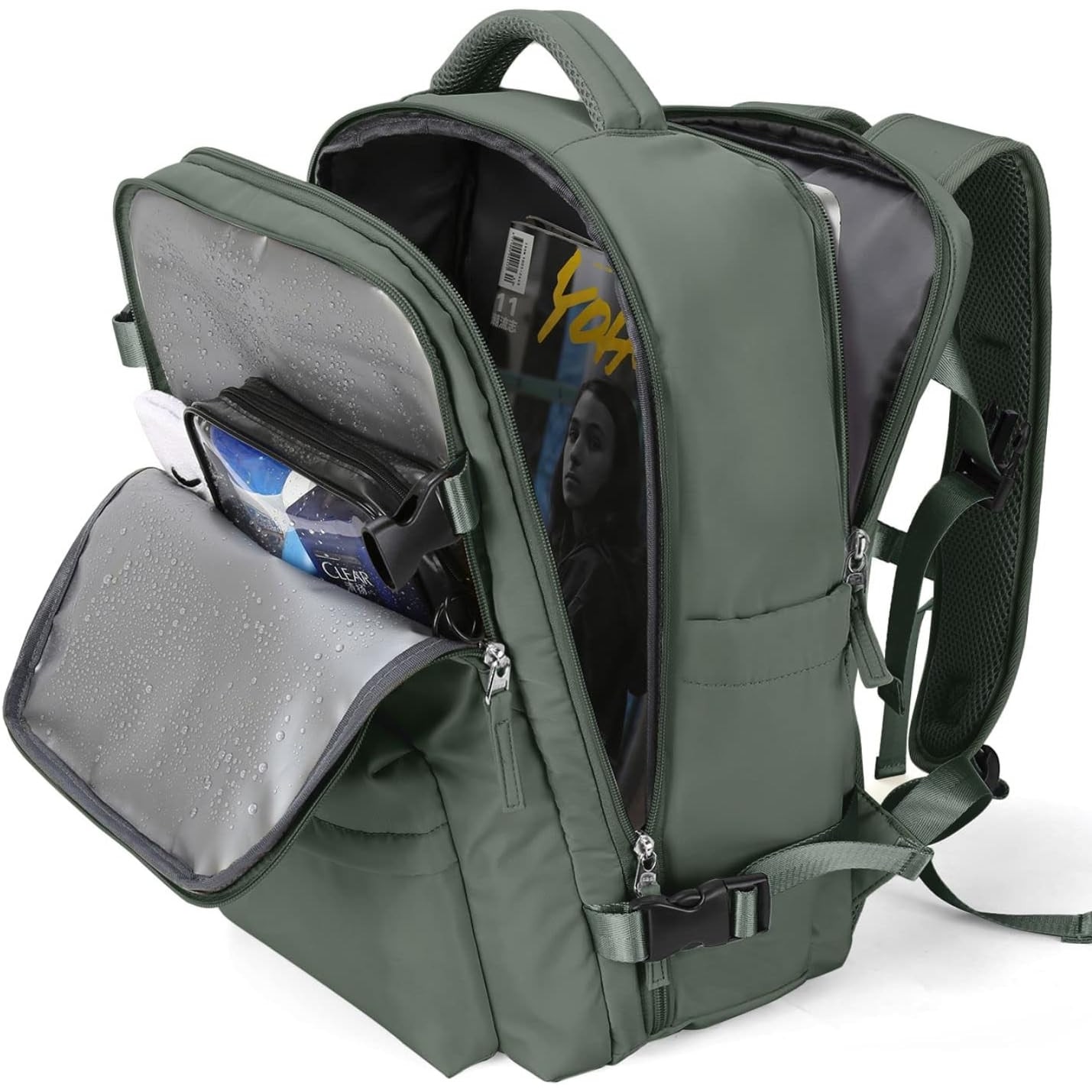 Rucsac de Calatorie pentru Avion, City Break, Impermeabil, port USB, pana la 35 L, Kaki, OBRALIX®