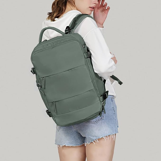 Rucsac de Calatorie pentru Avion, City Break, Impermeabil, port USB, pana la 35 L, Kaki, OBRALIX®