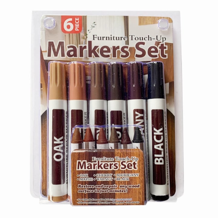 Javítókészlet fa felületekhez, CCmax, 6 db marker és 6 viaszos ceruza készlet