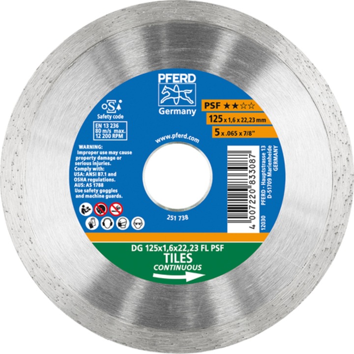 Disc Diamantat Taiere Gresie Si Faianta 125x1.6 mm Pferd