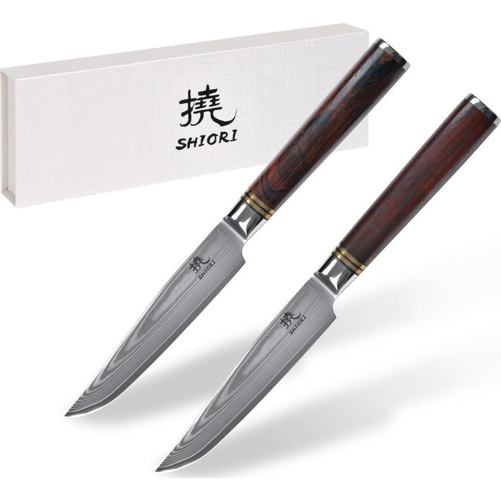 Set 2 cutite pentru friptura Shiori, Otel, 12 cm, Argintiu