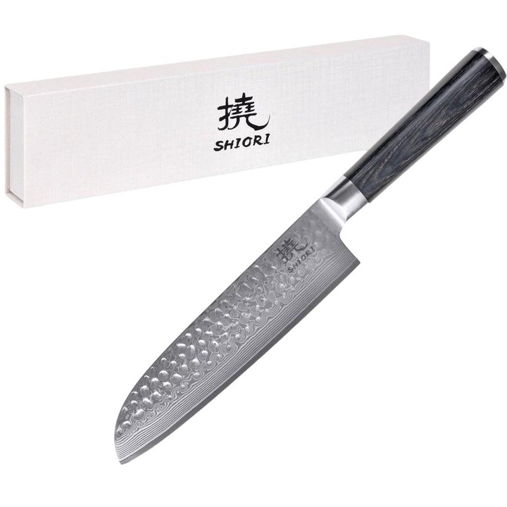 Cutit Santoku, Shiori, Otel, Lama 17.5 cm, Argintiu