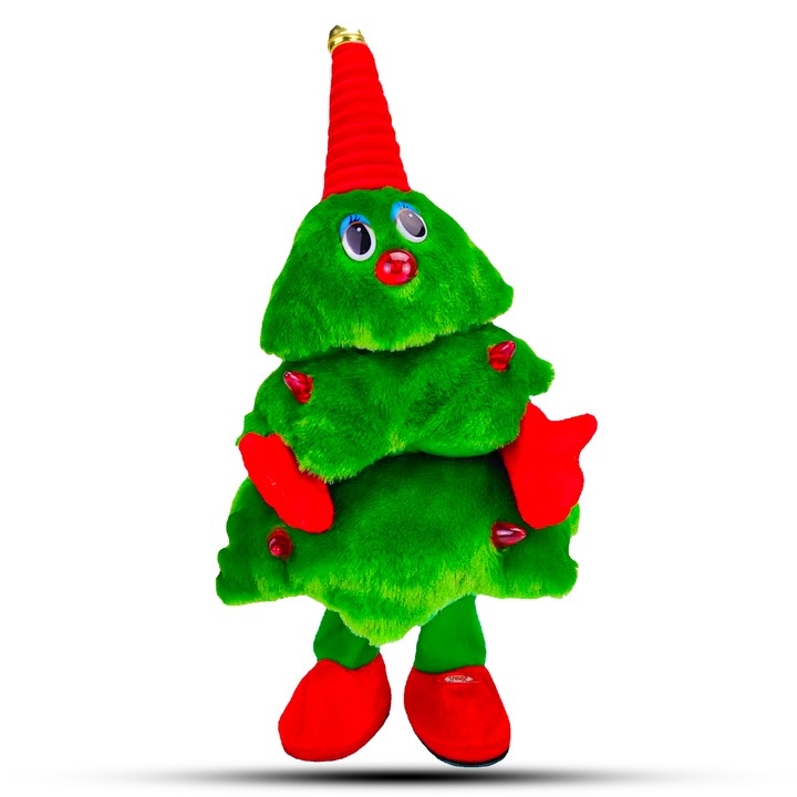 Анимирана коледна елха, която пее, танцува и повтаря, фигурка Timebox, коледна украса, 35 см, зелено/червено